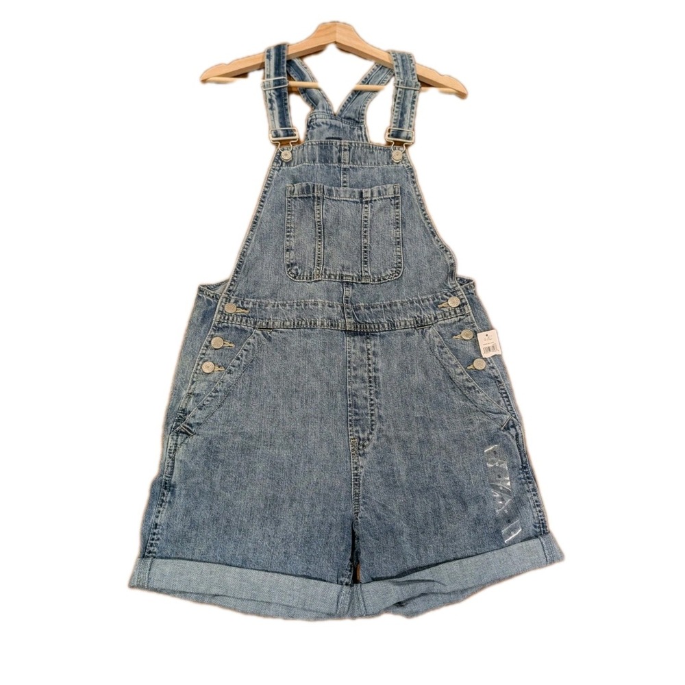 NEW Gap Denim Jeans Bib Overalls Shorts Shortalls Womens S Blue Rolled Hem NWT